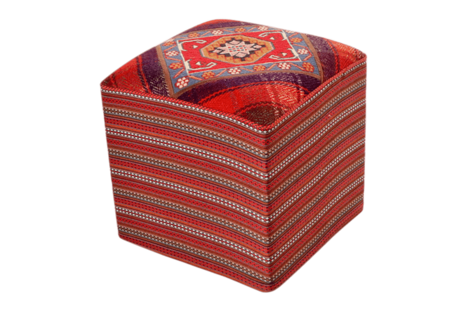 Kelim Pouf — Handmade, 47x47 cm, Multicolor, 100% Virgin Wool | Main view