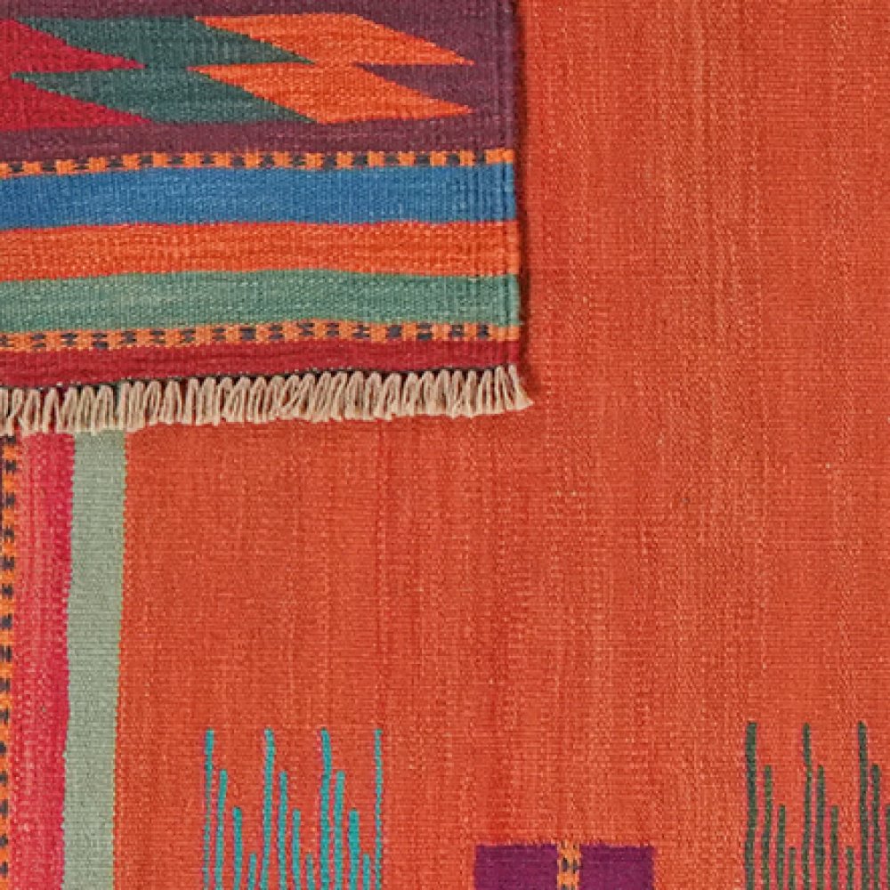 Kelim Gashgai — Handmade, 102x243 cm, Red, 100% Virgin Wool | View 6