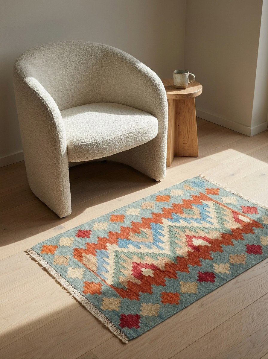 Kelim Gashgai — Handgefertigt, 87x60 cm, Durchgemustert, 100% Virgin Wool | Detail view