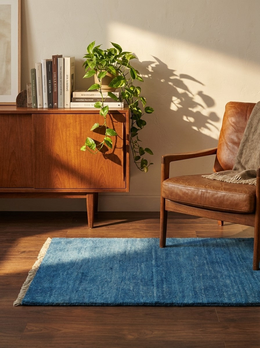 Gabbeh — Hand-knotted, 74x86 cm, Blue, 100% Virgin Wool | Back view