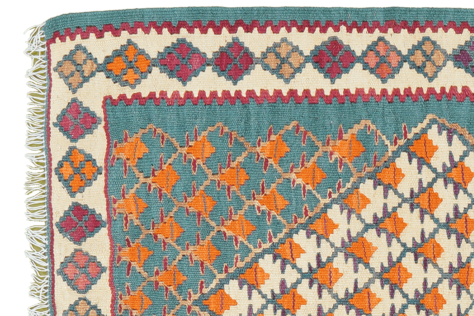 Kelim Senneh — Handmade, 63x87 cm, Green, 100% Virgin Wool | View 3
