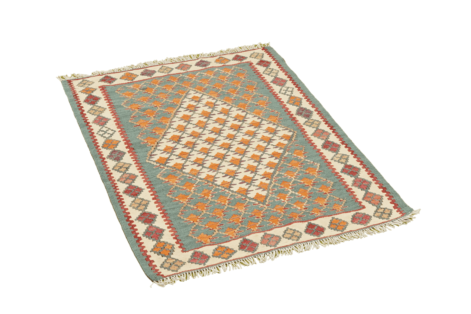 Kelim Senneh — Handmade, 63x87 cm, Green, 100% Virgin Wool | View 4