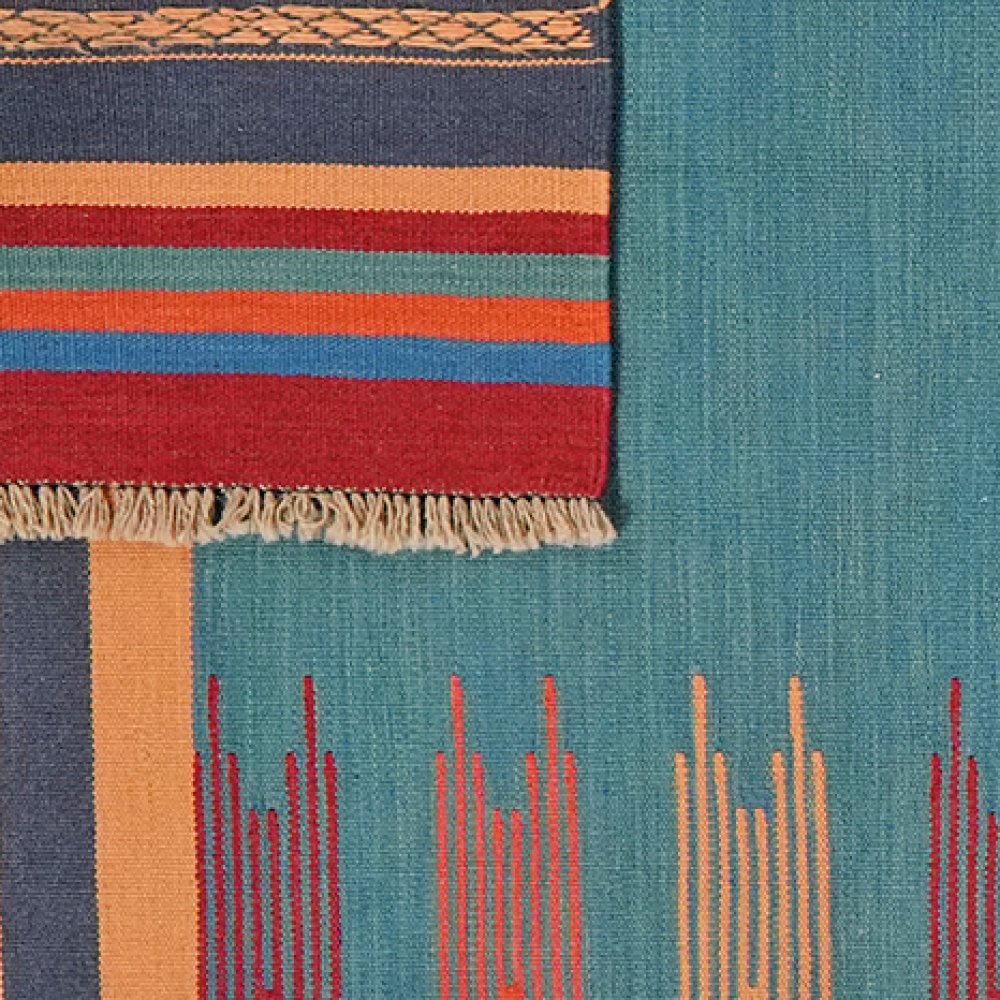 Kelim Gashgai — Handmade, 101x250 cm, Blue, 100% Virgin Wool | View 6