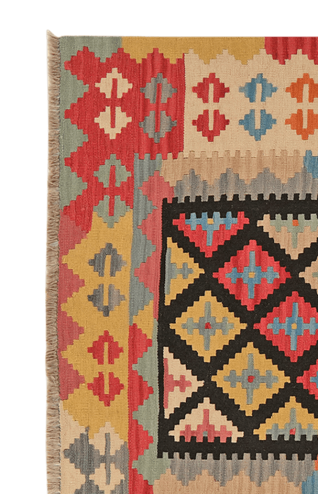 Kelim Gashgai — Handmade, 145x191 cm, Black, 100% Virgin Wool | View 3