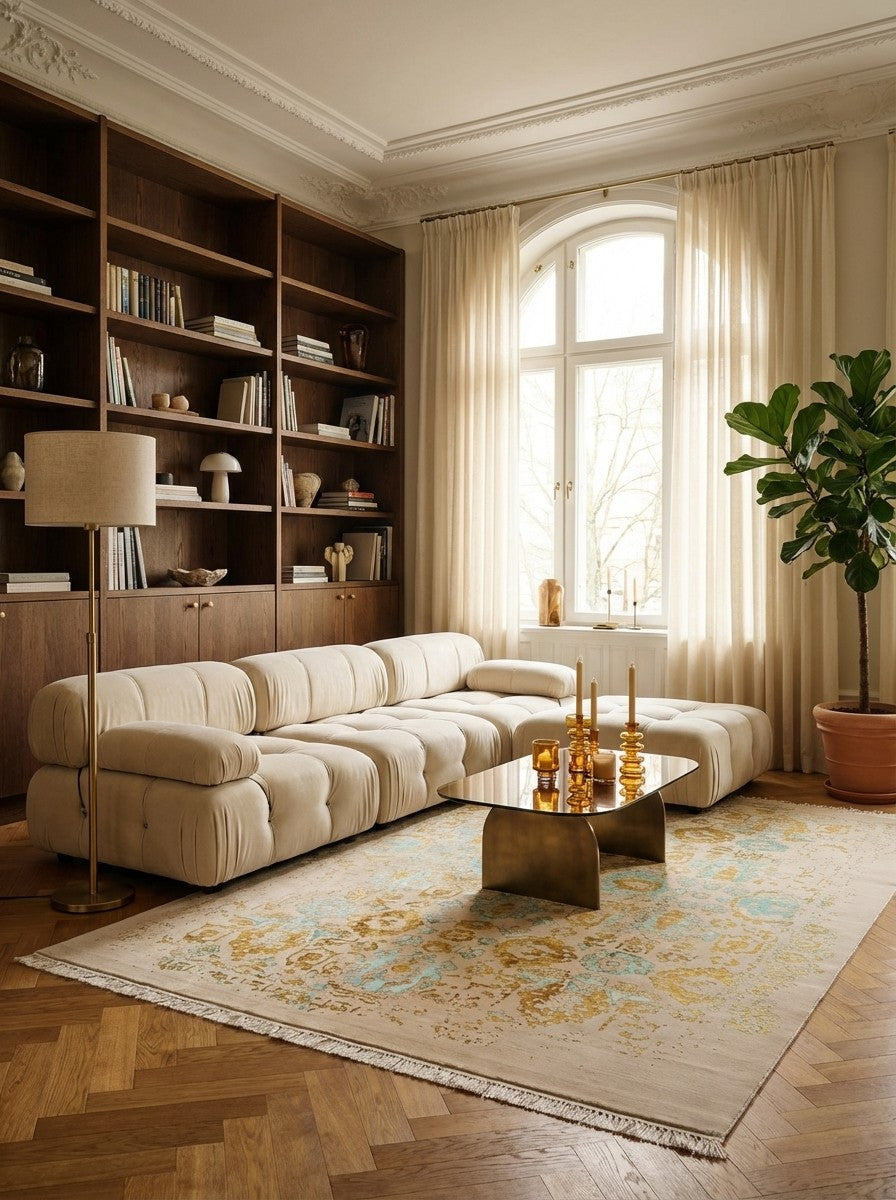 Paradayda — Hand-knotted, 174x239 cm, Beige, 60% Viskose, 40% Baumwolle | Back view