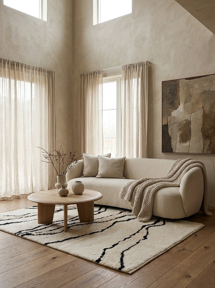 Morrocan Mirage — Handgefertigt, 240x170 cm, Beige, 100% Virgin Wool | Detail view