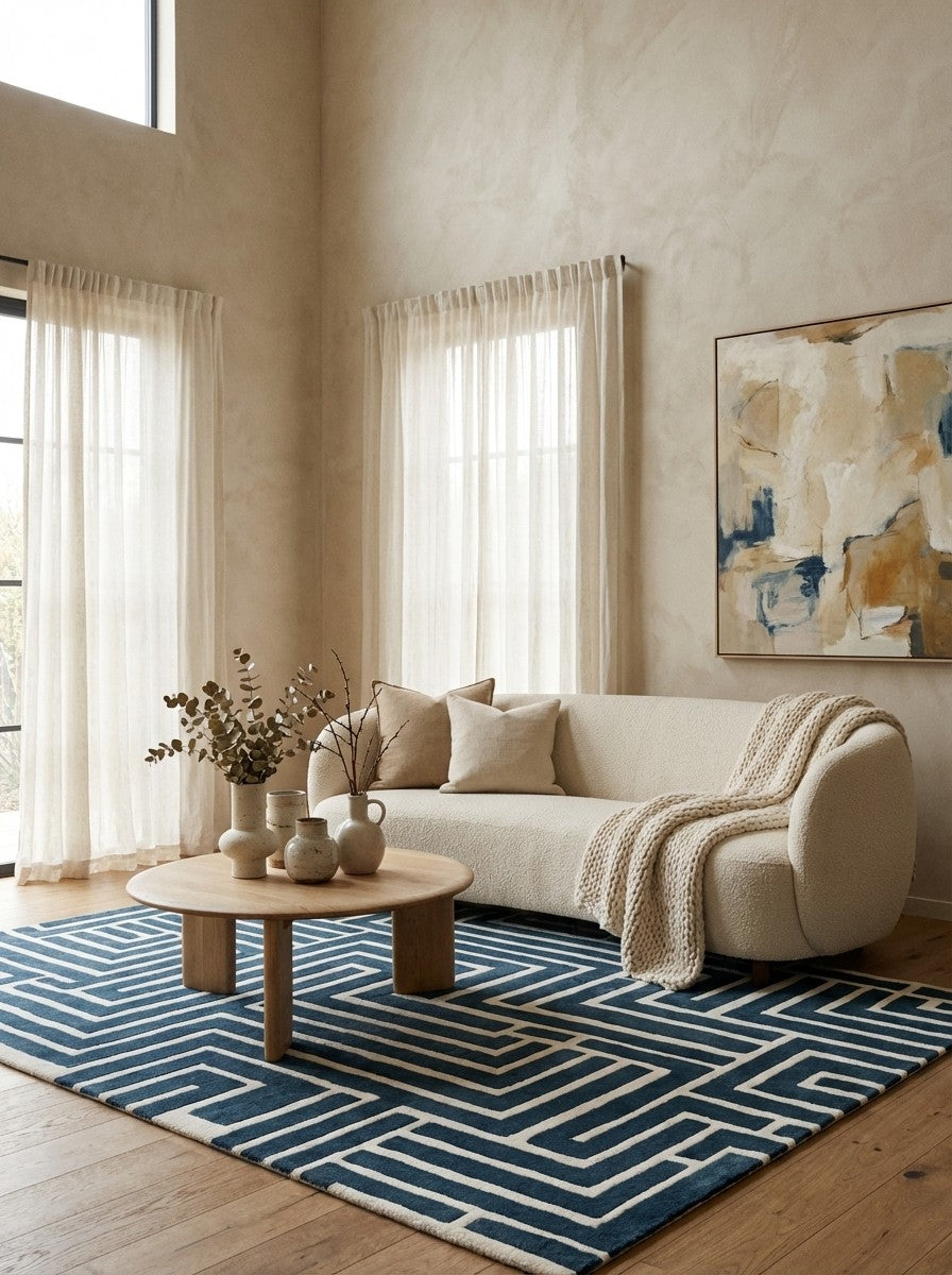 Skyline — Hand-knotted, 170x240 cm, Blue, 50% Schurwolle, 50% Viskose | Detail view