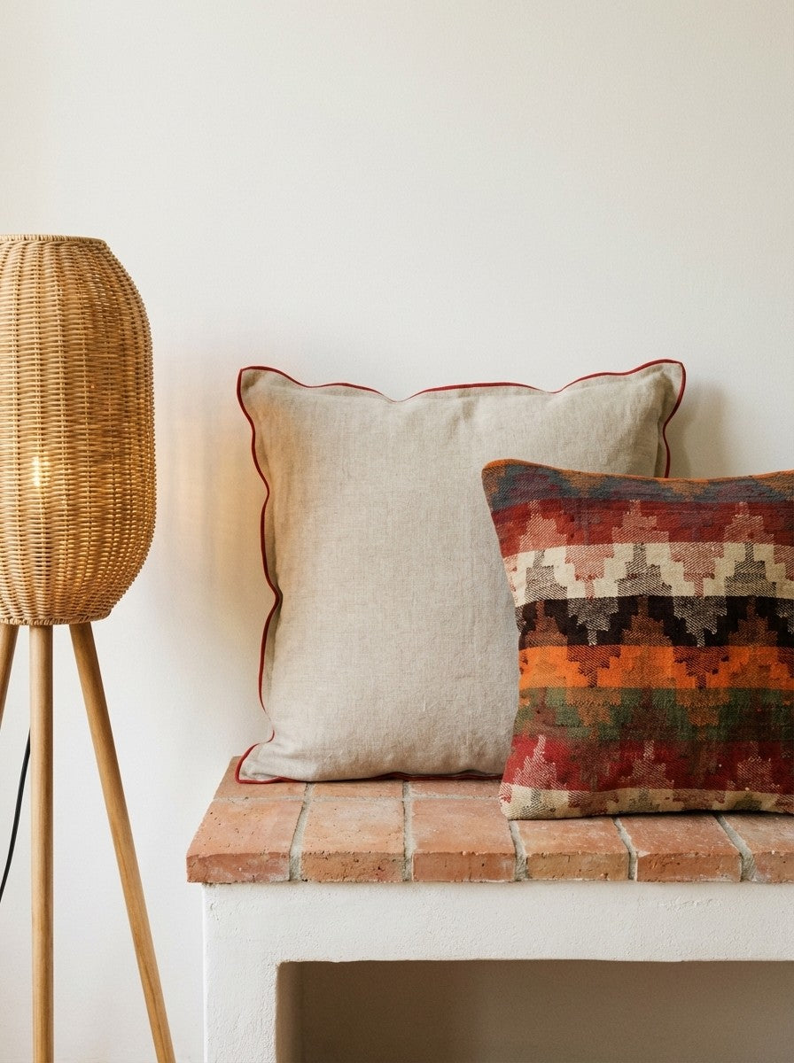 Kelim Kissen — Handmade, 65x65 cm, Multicolor, 100% Virgin Wool | Back view