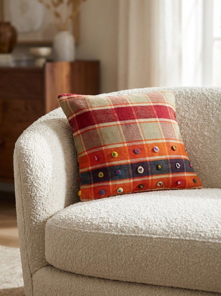 Kelim Kissen — Handgefertigt, 65x65 cm, Bunt, 100% Virgin Wool | Detail view