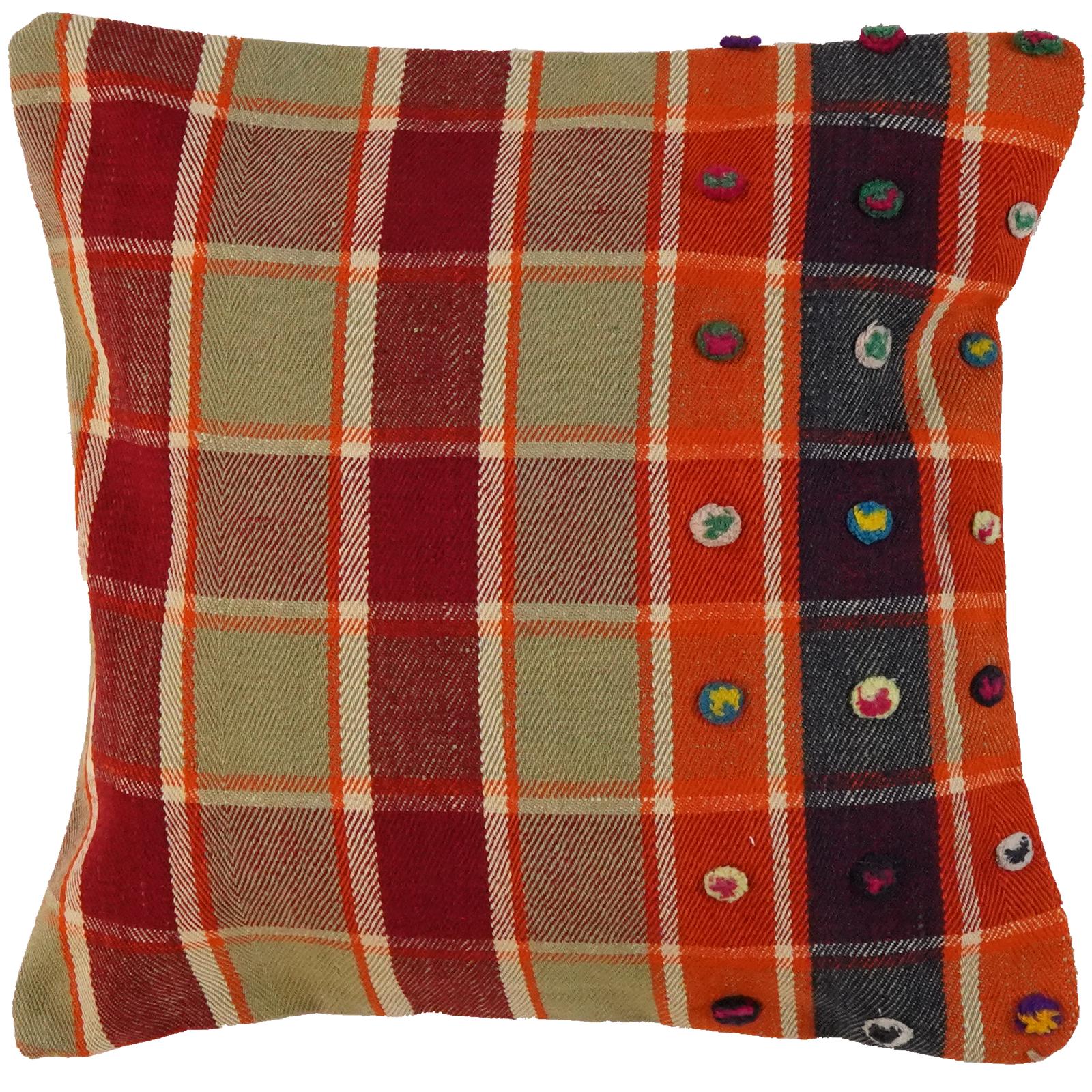 Kelim Kissen — Handgefertigt, 65x65 cm, Bunt, 100% Virgin Wool | Main view