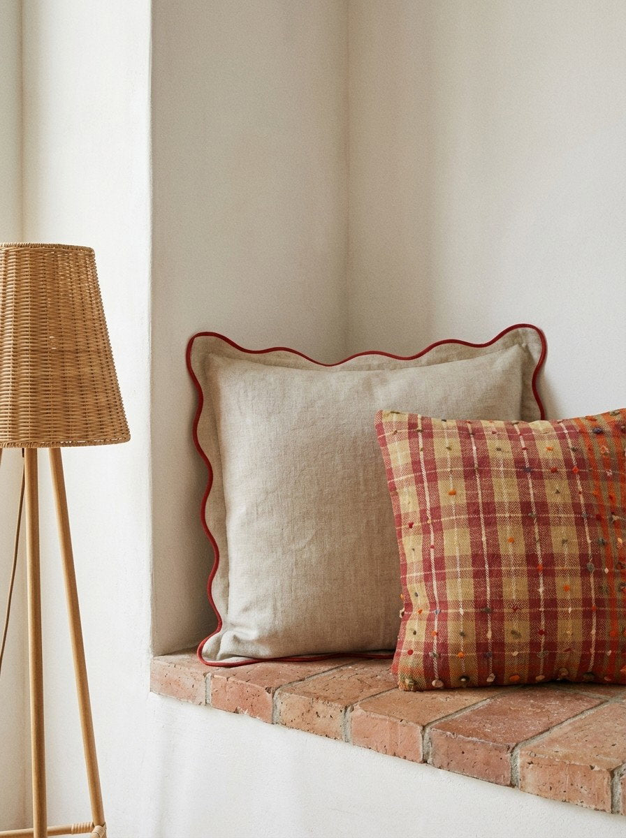 Kelim Kissen — Handgefertigt, 65x65 cm, Bunt, 100% Virgin Wool | Detail view