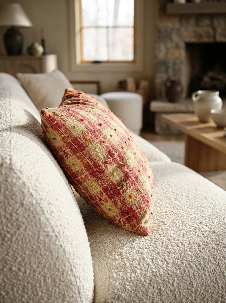 Kelim Kissen — Handgefertigt, 65x65 cm, Bunt, 100% Virgin Wool | Detail view