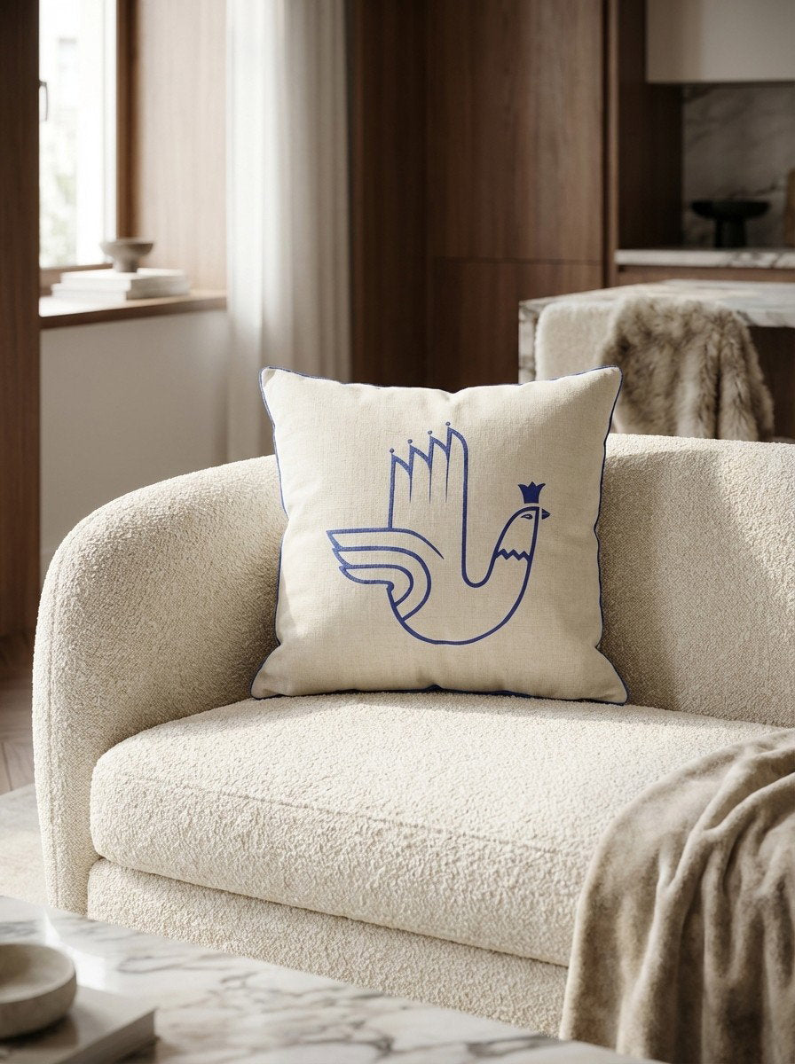 Kelim Kissen — Handgefertigt, 50x50 cm, Beige, 100% Virgin Wool | Detail view