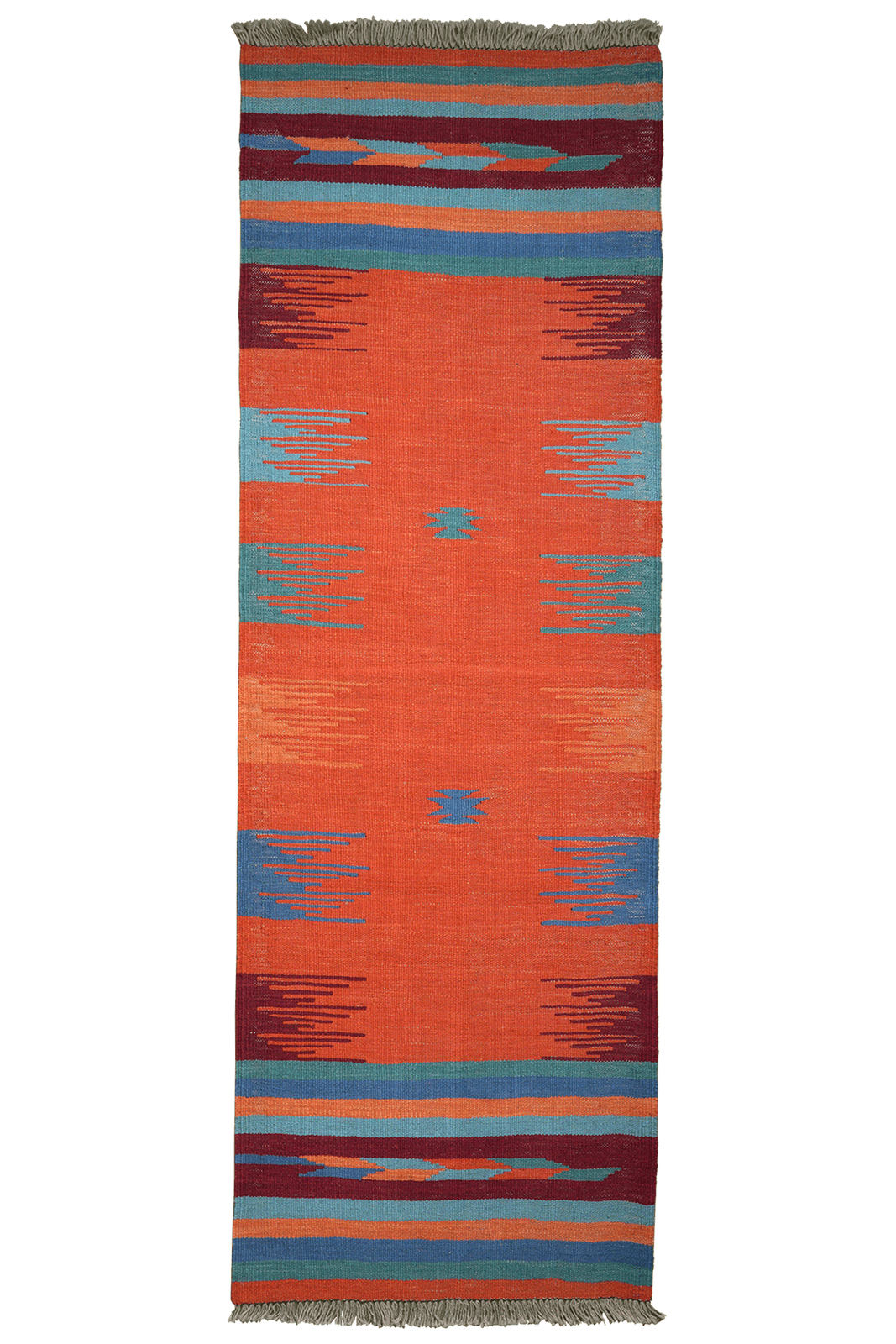 Kelim Gashgai — Handmade, 66x201 cm, Orange, 100% Virgin Wool | Main view