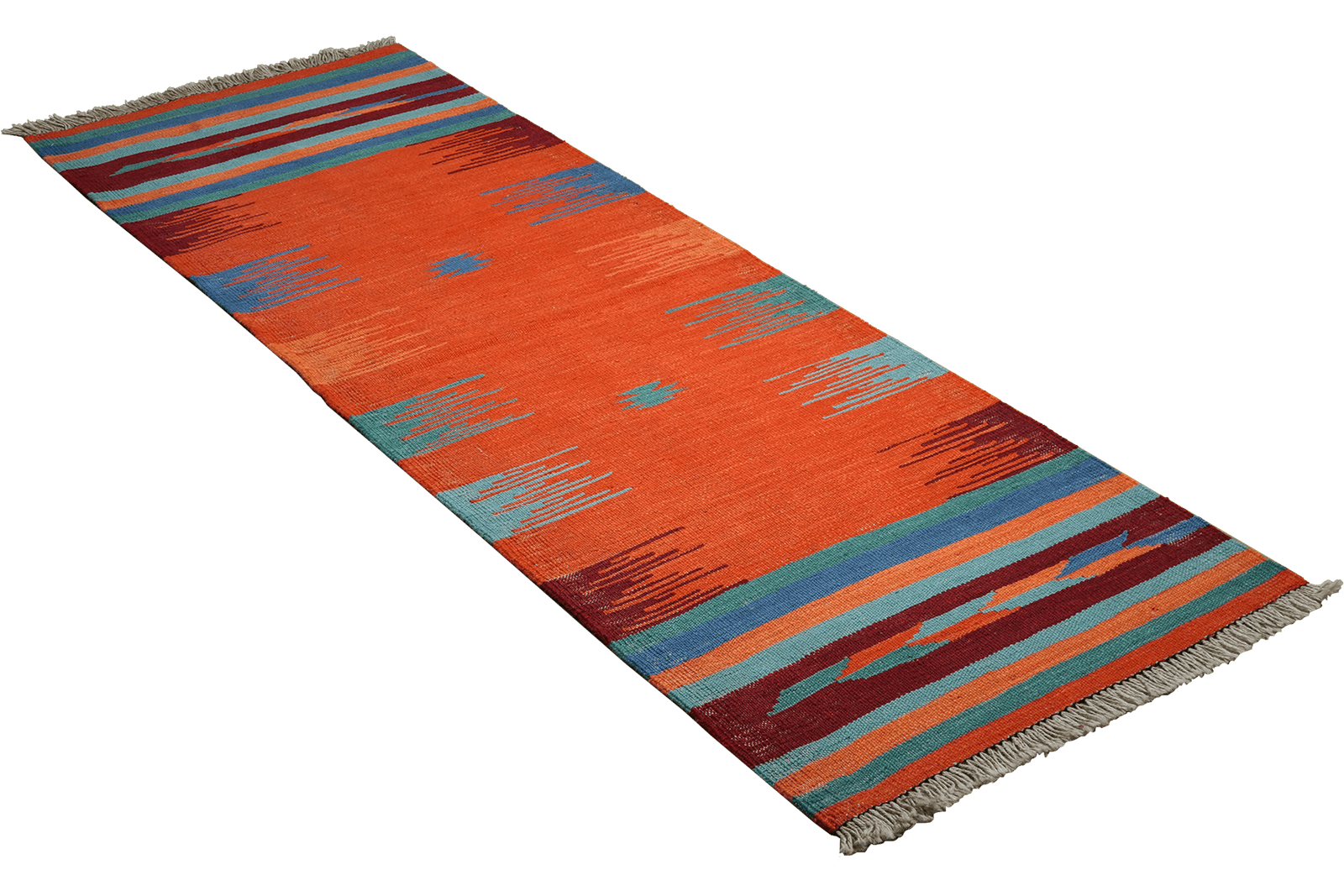 Kelim Gashgai — Handmade, 66x201 cm, Orange, 100% Virgin Wool | View 4
