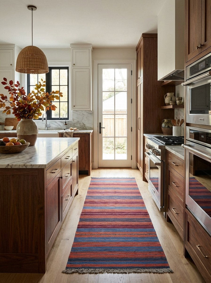 Kelim Gashgai — Handgefertigt, 196x60 cm, Bunt, 100% Virgin Wool | Back view