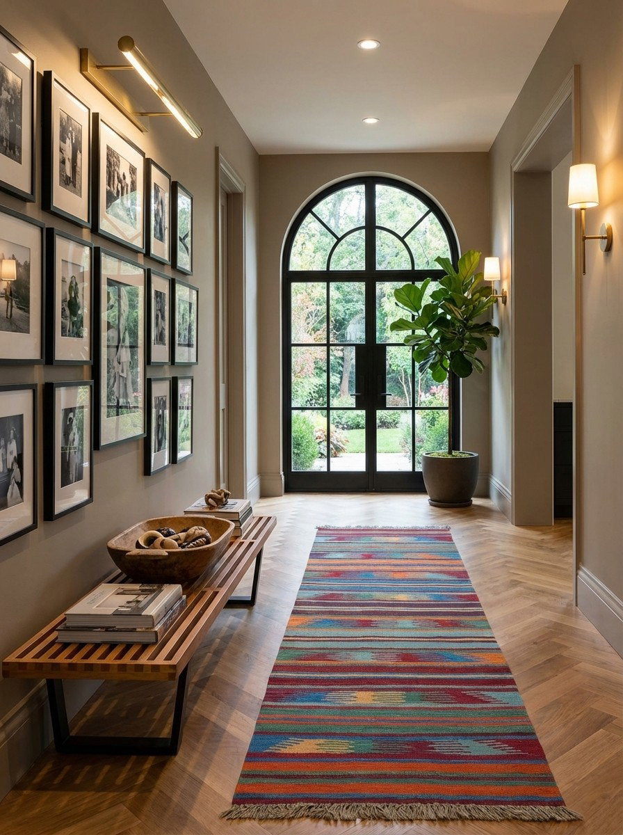 Kelim Gashgai — Handgefertigt, 197x63 cm, Bunt, 100% Virgin Wool | Detail view