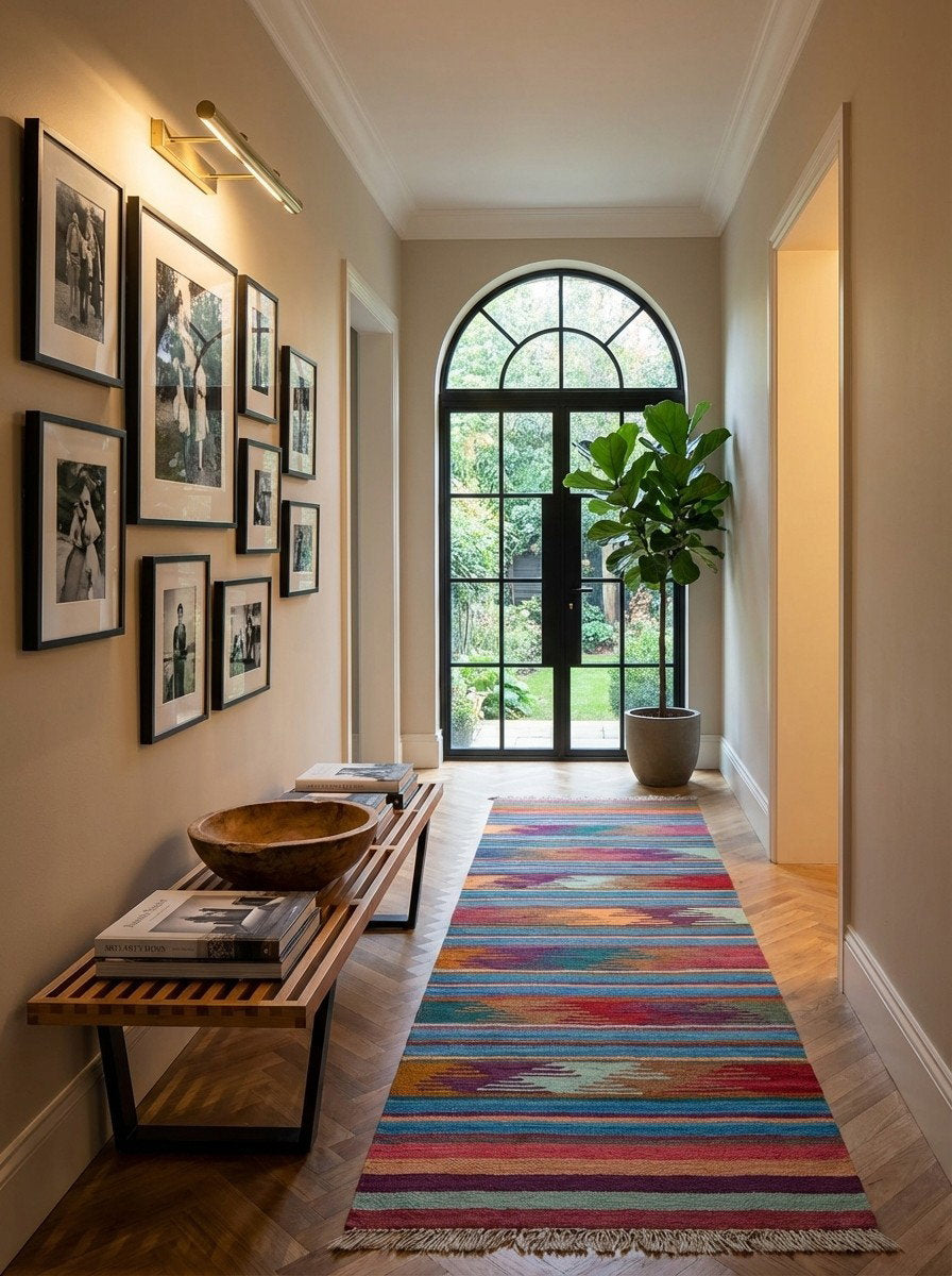 Kelim Gashgai — Handgefertigt, 193x59 cm, Bunt, 100% Virgin Wool | Detail view