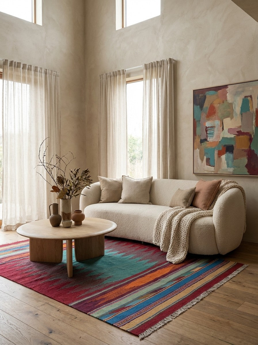 Kelim Gashgai — Handmade, 127x181 cm, Multicolor, 100% Virgin Wool | Detail view