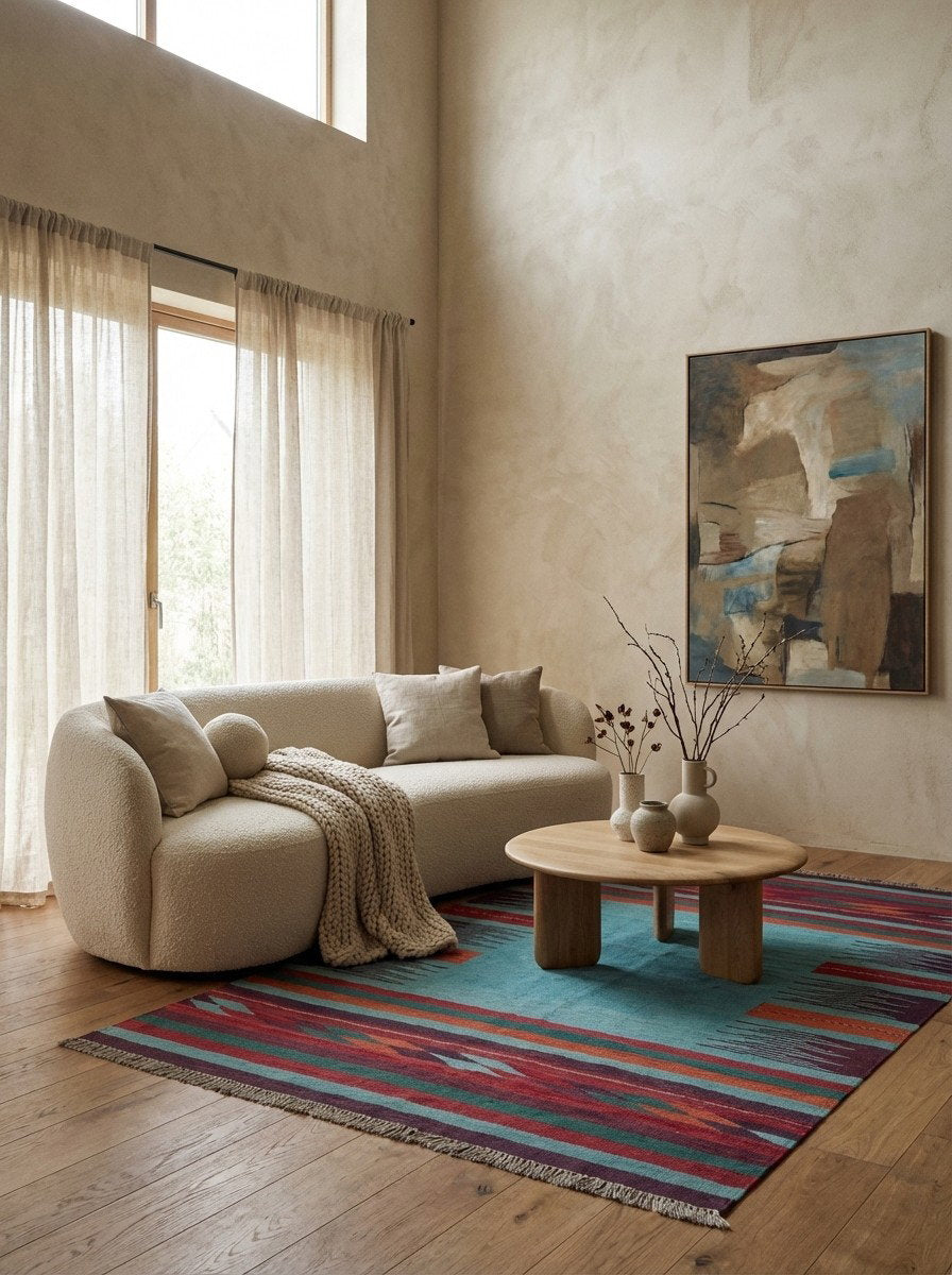 Kelim Gashgai — Handgefertigt, 202x121 cm, Bunt, 100% Virgin Wool | Detail view