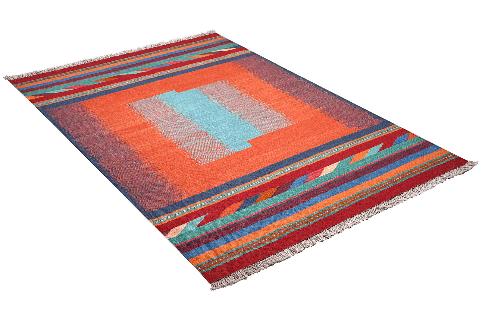 Kelim Gashgai — Handmade, 127x180 cm, Orange, 100% Virgin Wool | View 4
