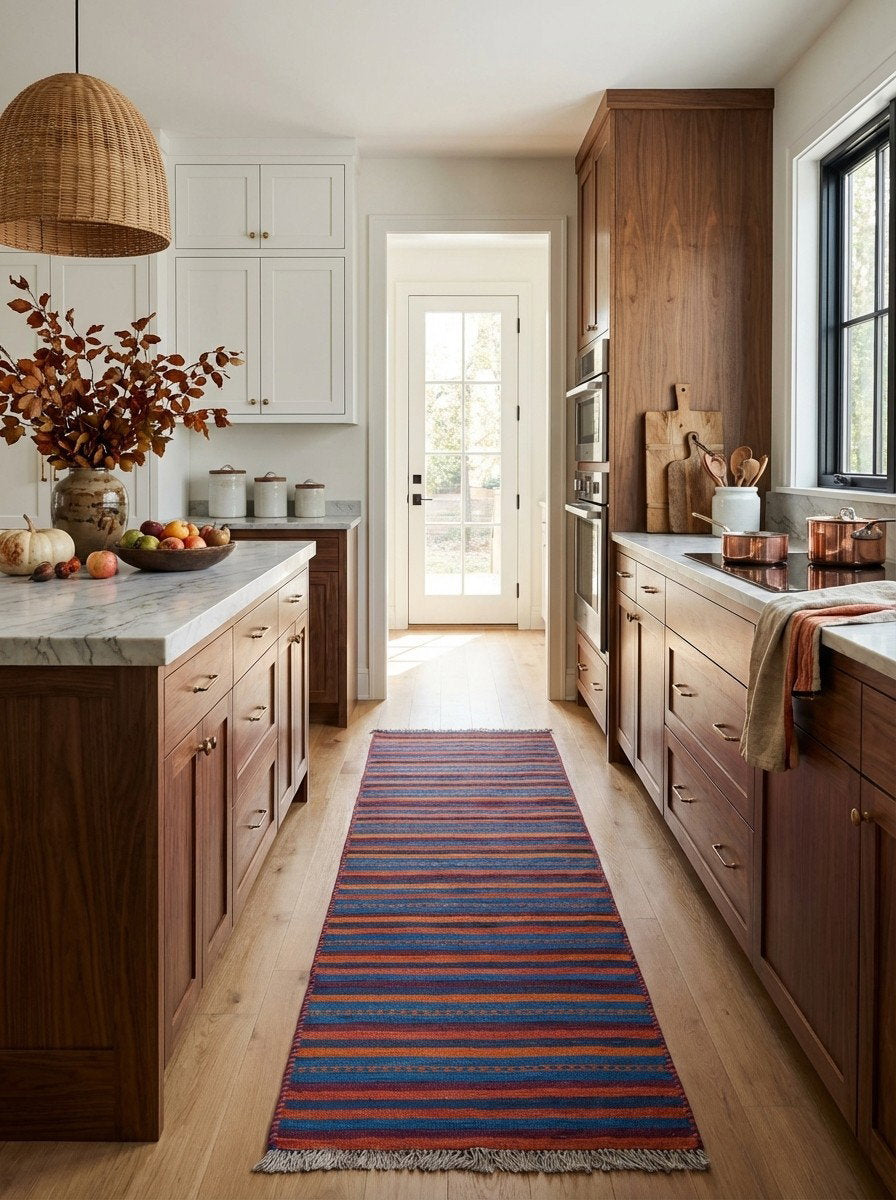 Kelim Gashgai — Handgefertigt, 202x57 cm, Bunt, 100% Virgin Wool | Back view