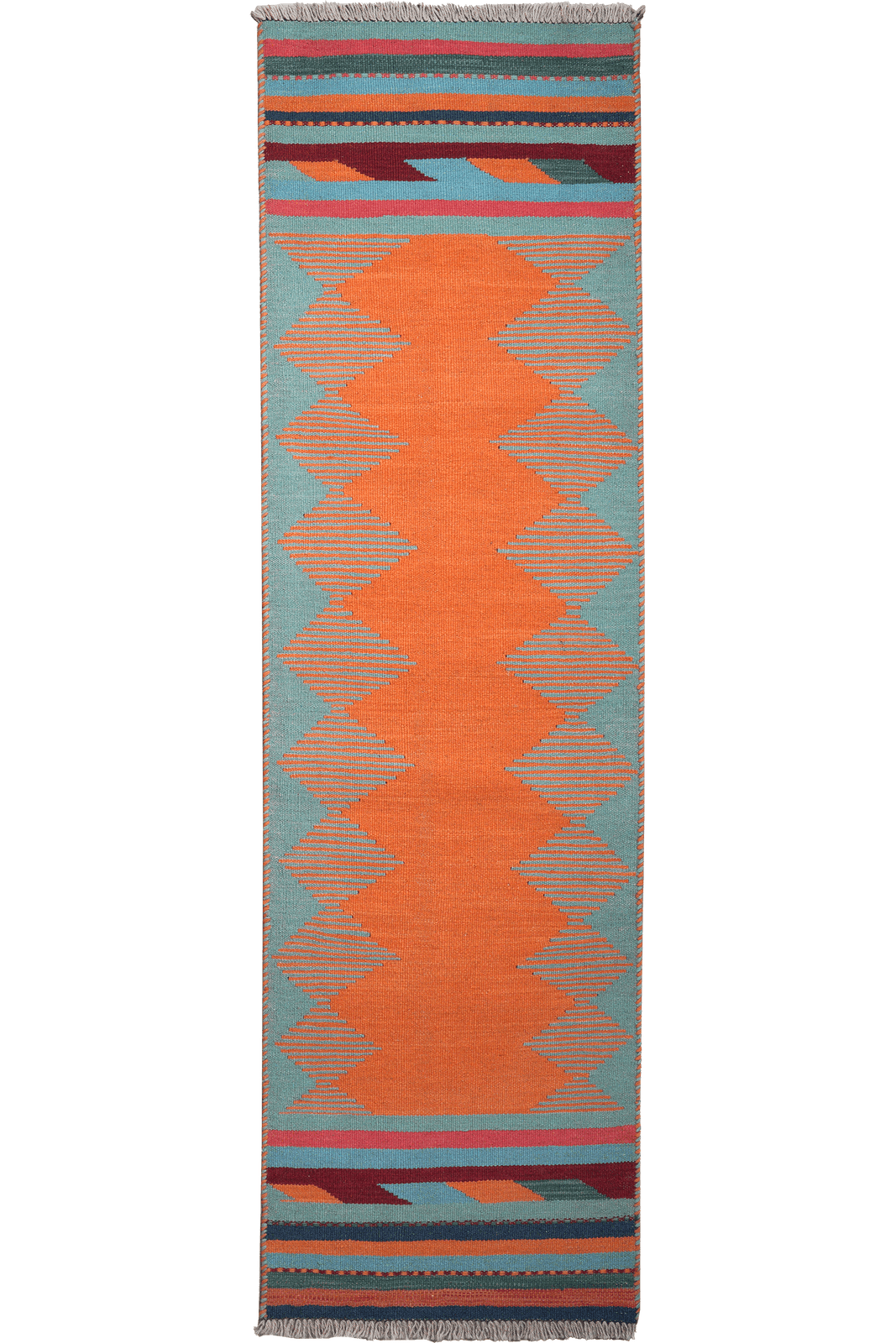 Kelim Gashgai — Handmade, 56x200 cm, Orange, 100% Virgin Wool | Main view