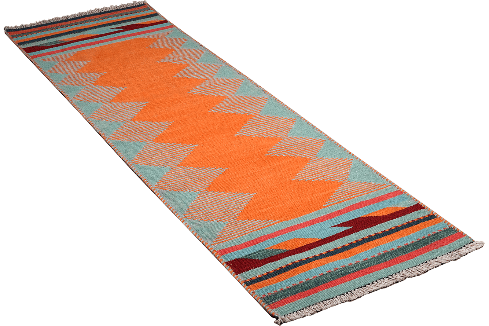 Kelim Gashgai — Handmade, 56x200 cm, Orange, 100% Virgin Wool | View 4