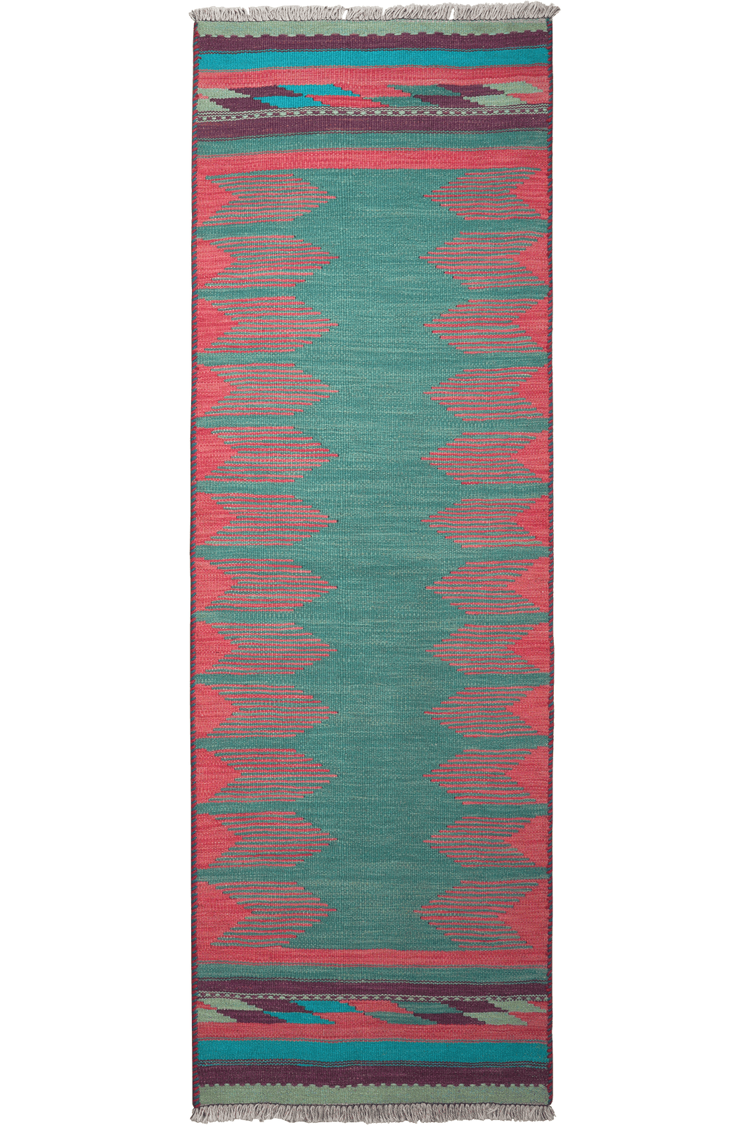 Kelim Gashgai — Handmade, 65x203 cm, Green, 100% Virgin Wool | Main view