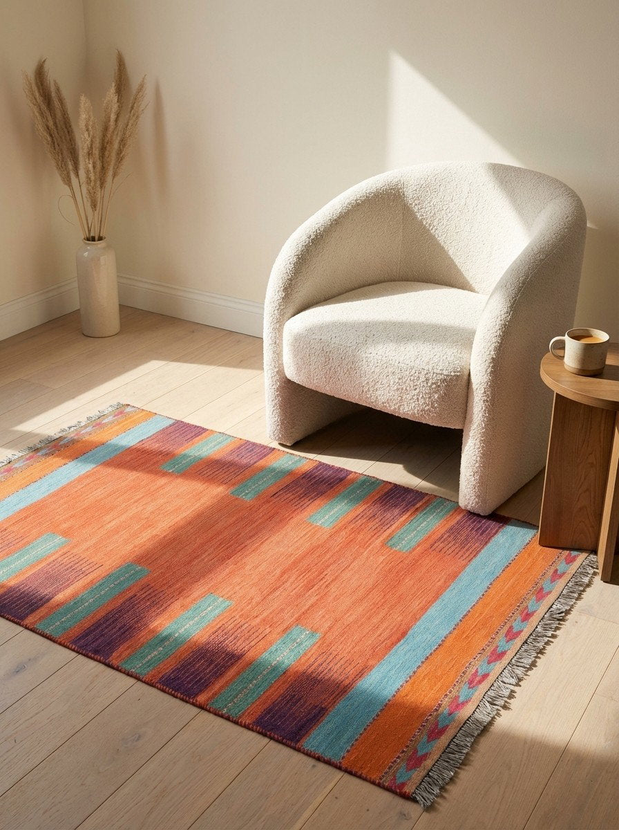 Kelim Gashgai — Handgefertigt, 149x117 cm, Bunt, 100% Virgin Wool | Detail view