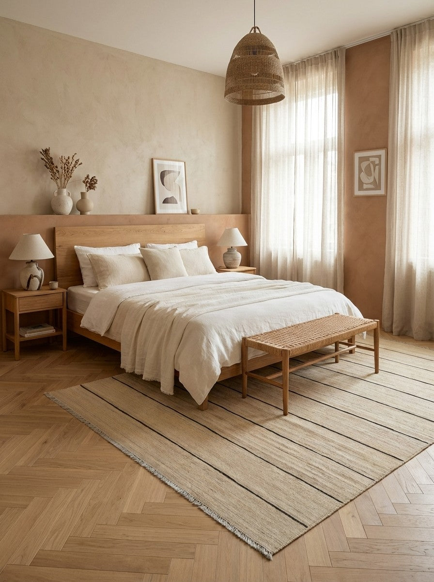 Kelim Gashgai — Handmade, 197x308 cm, Beige, 100% Virgin Wool | Detail view