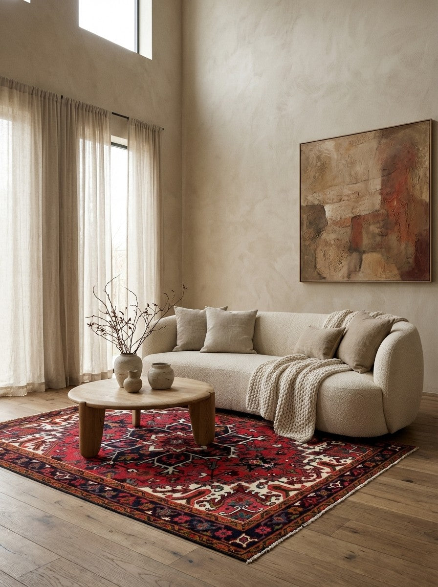 Mehrewan — Hand-knotted, 153x192 cm, Red, 100% Virgin Wool | Detail view