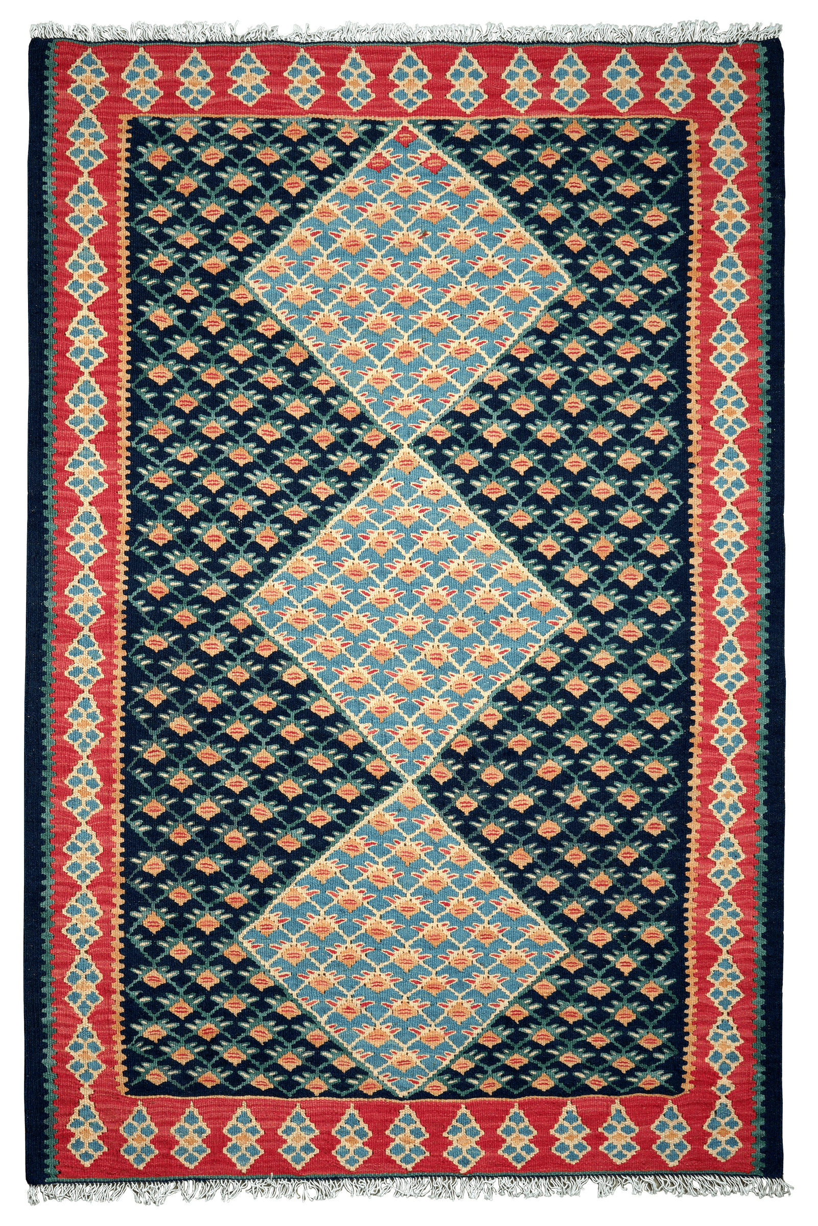 Kelim Senneh — Handmade, 101x153 cm, Blue, 100% Virgin Wool | Main view