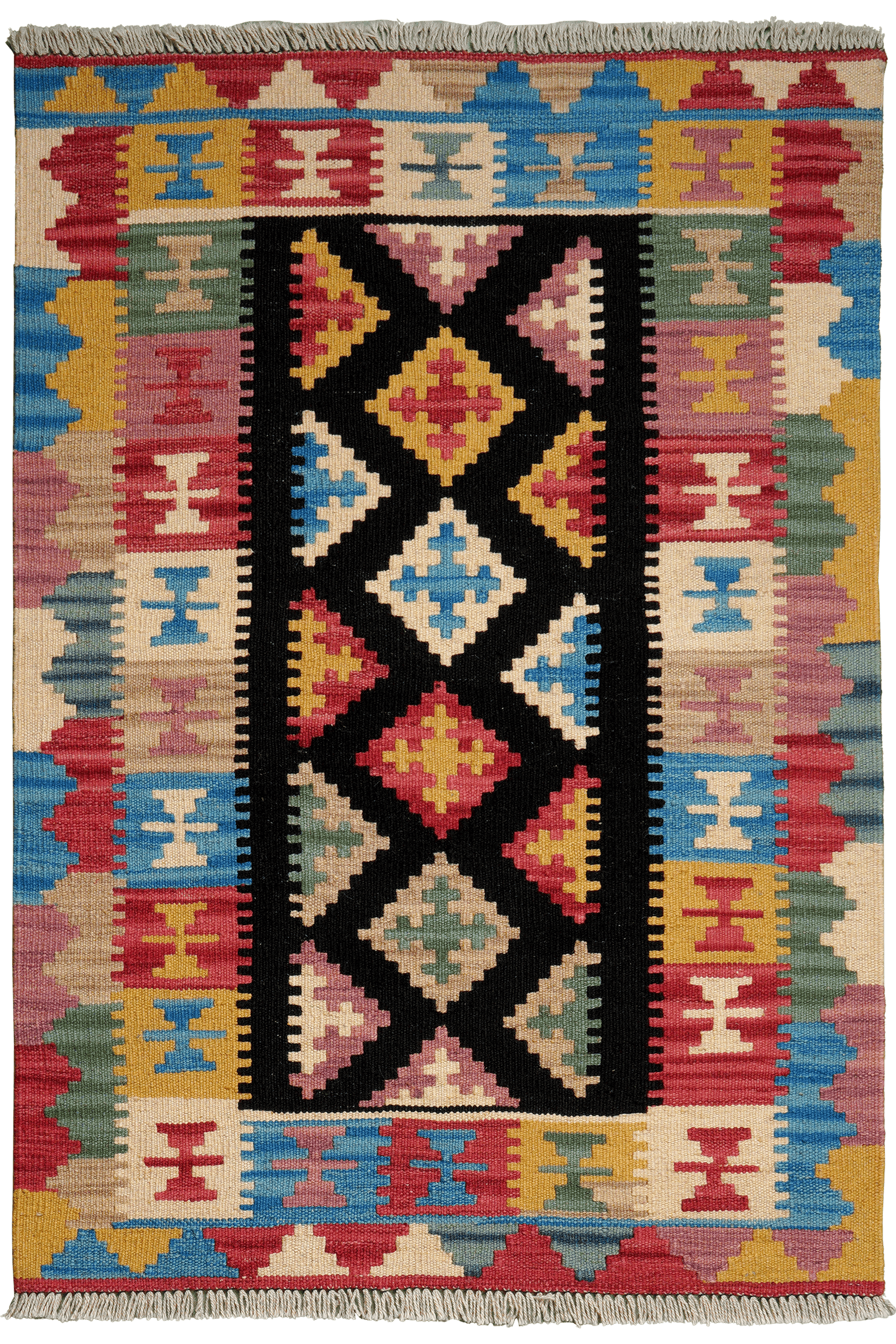 Kelim Gashgai — Handmade, 84x123 cm, Black, 100% Virgin Wool | Main view