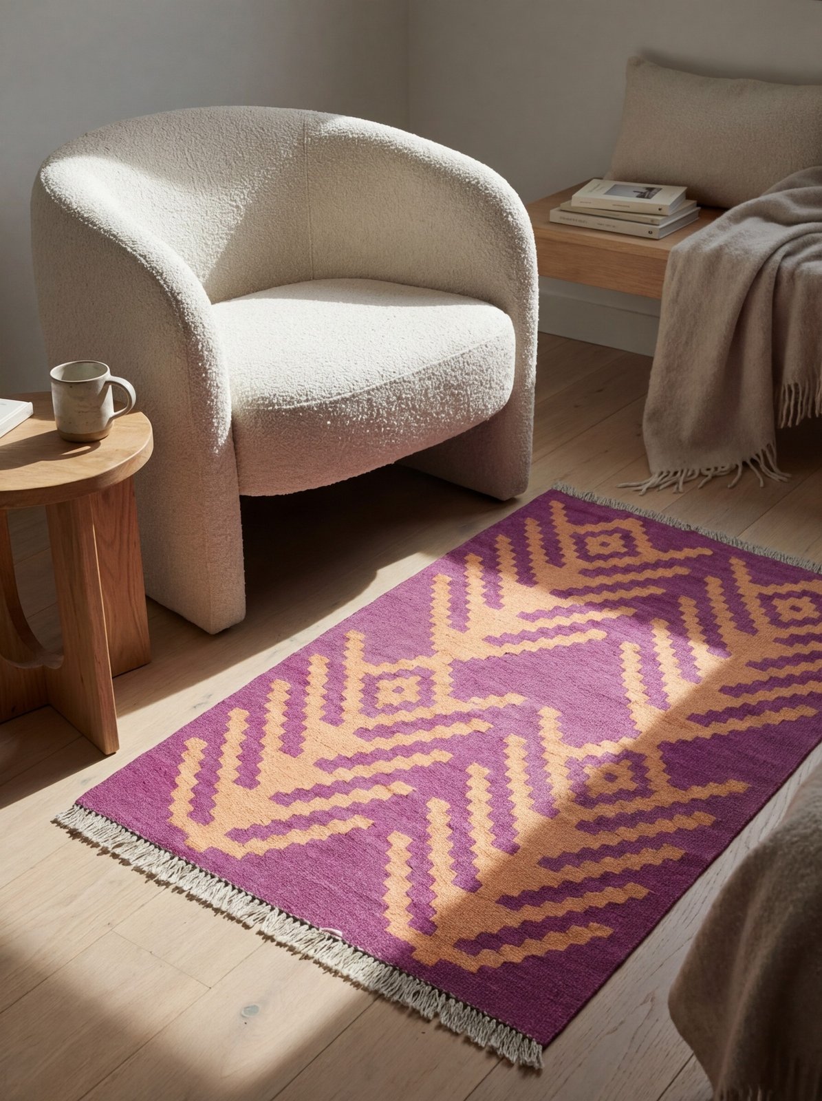 Kelim Gashgai — Handmade, 62x94 cm, Violett, 100% Virgin Wool | Detail view
