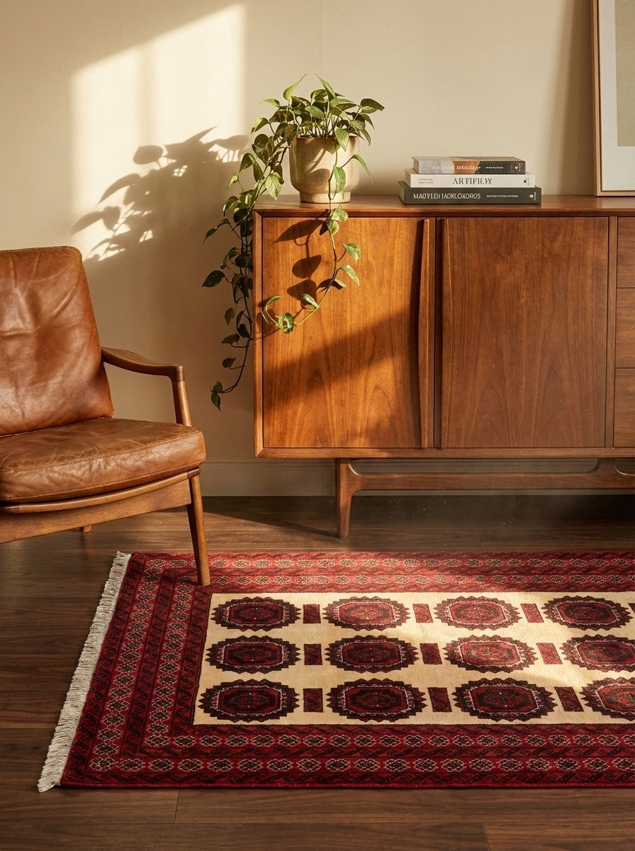 Belutch — Hand-knotted, 95x174 cm, Beige, 100% Virgin Wool | Back view