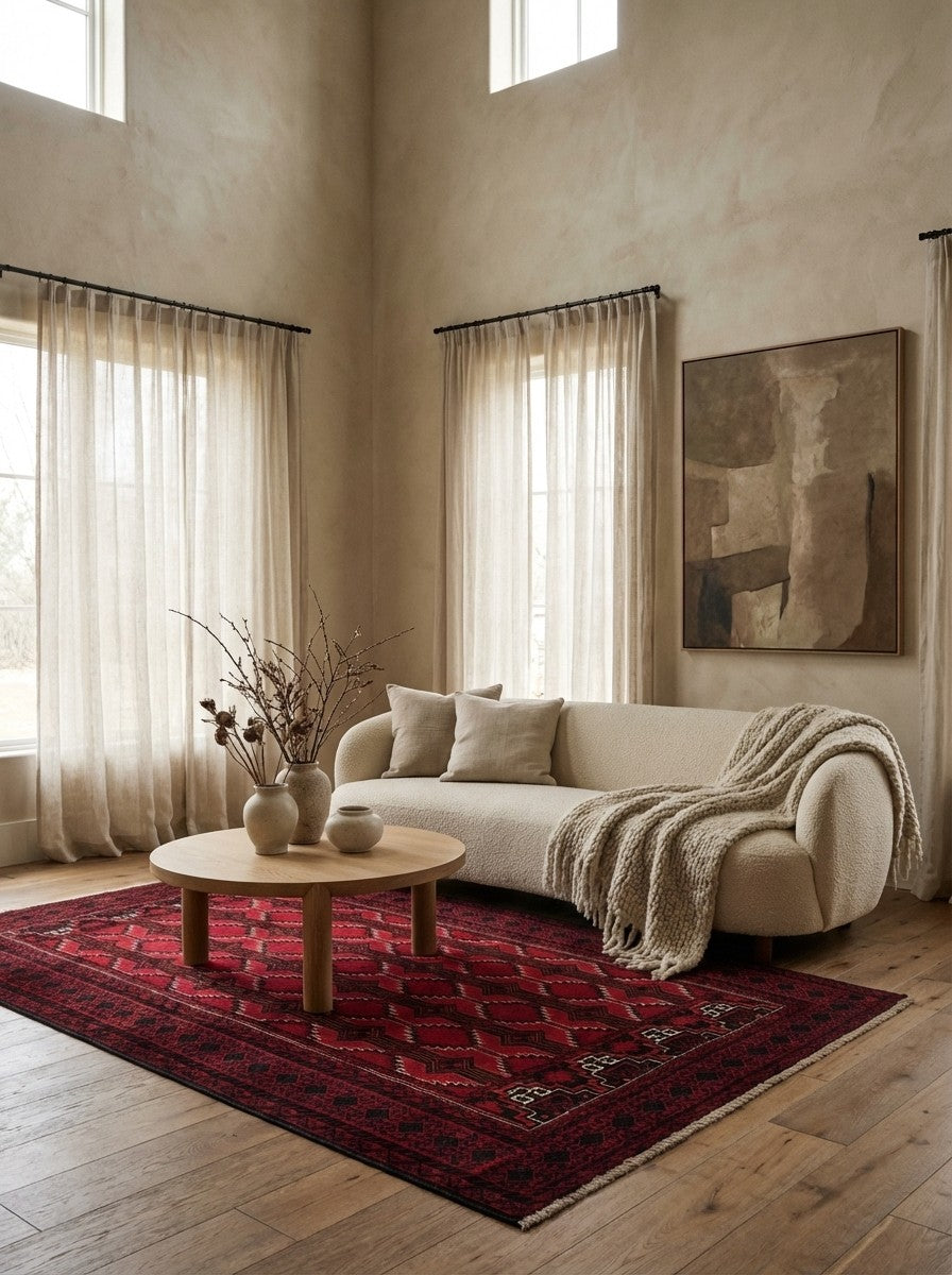 Belutch — Hand-knotted, 127x239 cm, Red, 100% Virgin Wool | Detail view