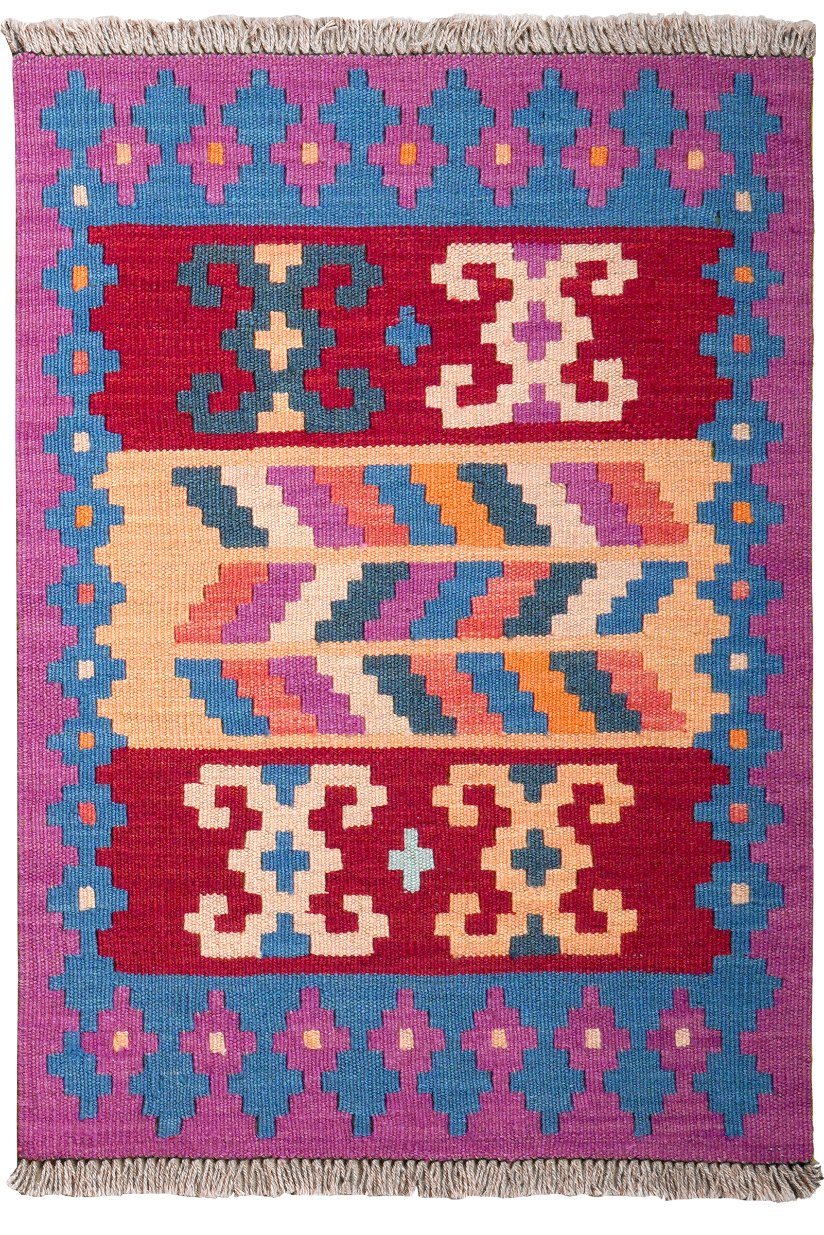 Kelim Gashgai — Handmade, 63x88 cm, Violett, 100% Virgin Wool | Main view