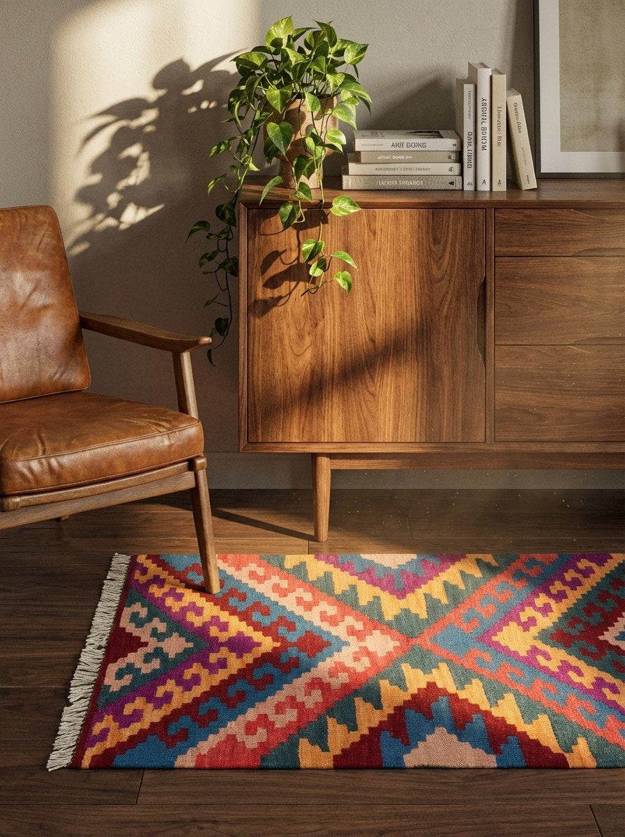 Kelim Gashgai — Handgefertigt, 94x61 cm, Bunt, 100% Virgin Wool | Back view