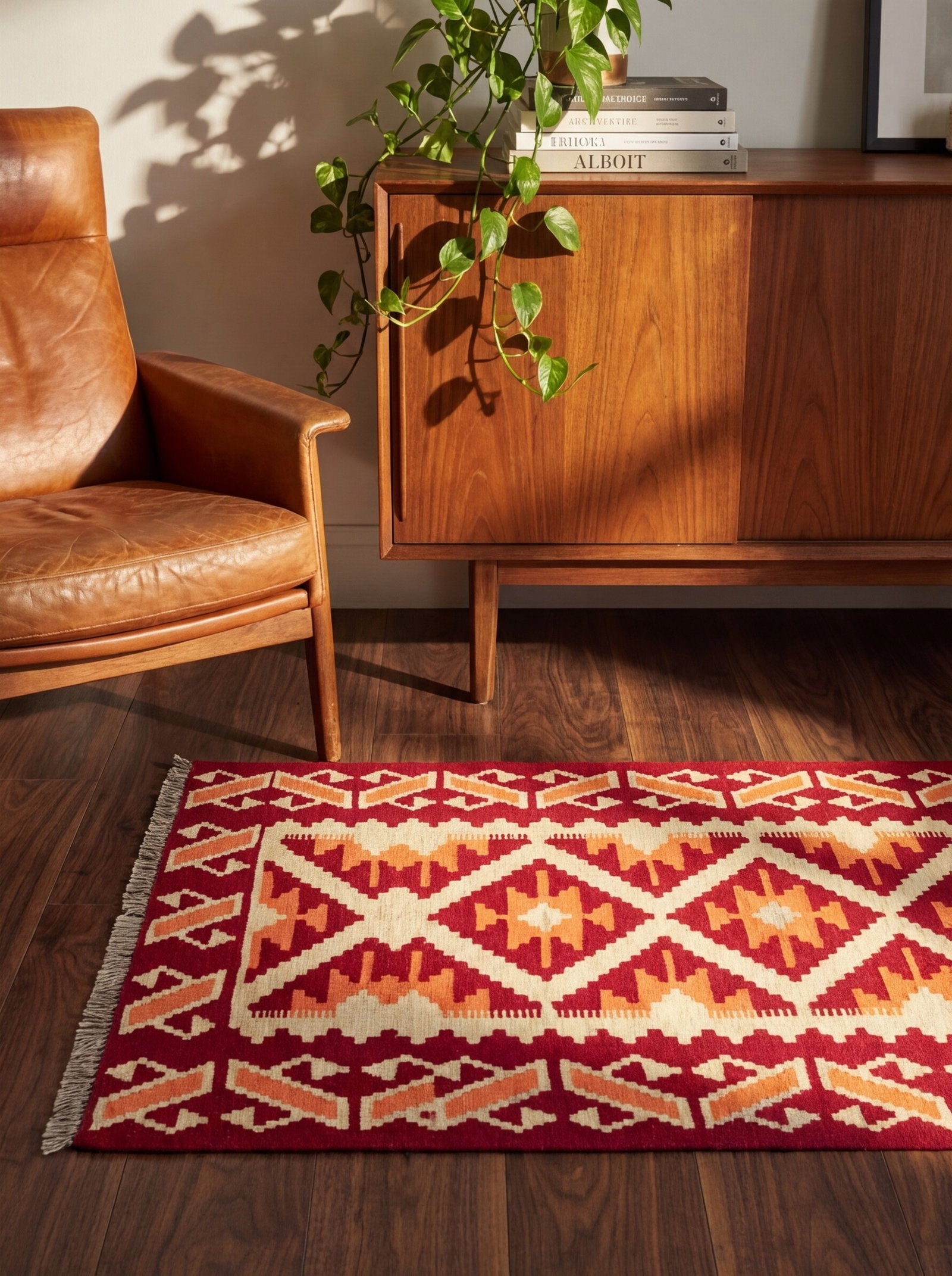 Kelim Gashgai — Handgefertigt, 154x103 cm, Rot, 100% Virgin Wool | Back view