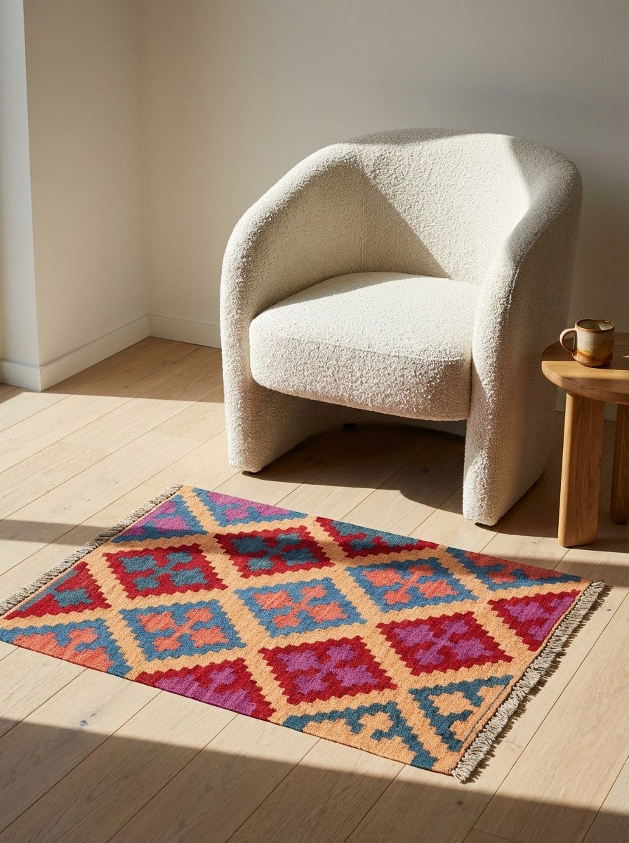 Kelim Gashgai — Handmade, 63x83 cm, Multicolor, 100% Virgin Wool | Detail view