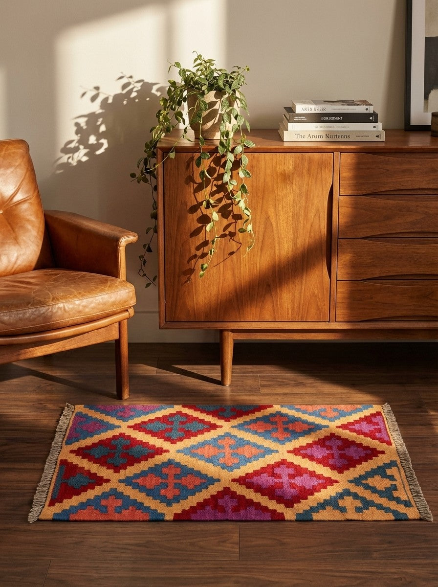 Kelim Gashgai — Handmade, 63x83 cm, Multicolor, 100% Virgin Wool | Back view