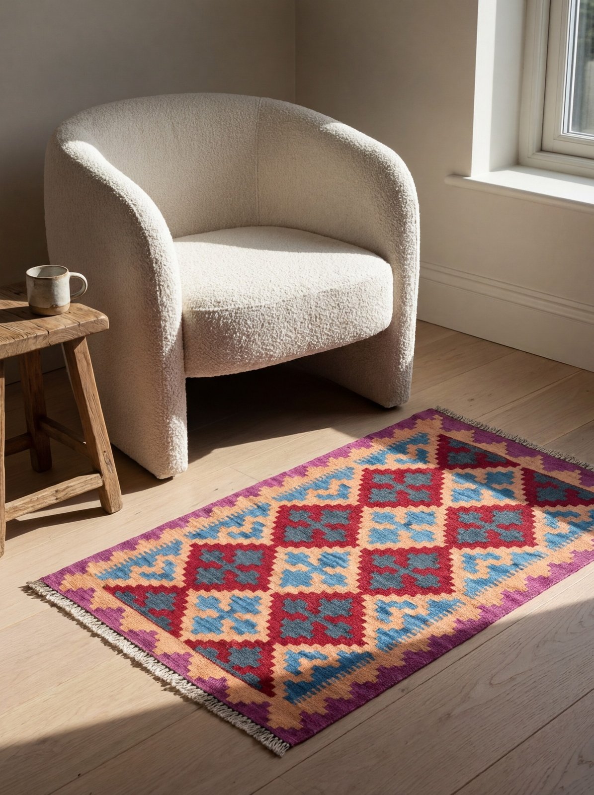 Kelim Gashgai — Handmade, 64x103 cm, Beige, 100% Virgin Wool | Detail view