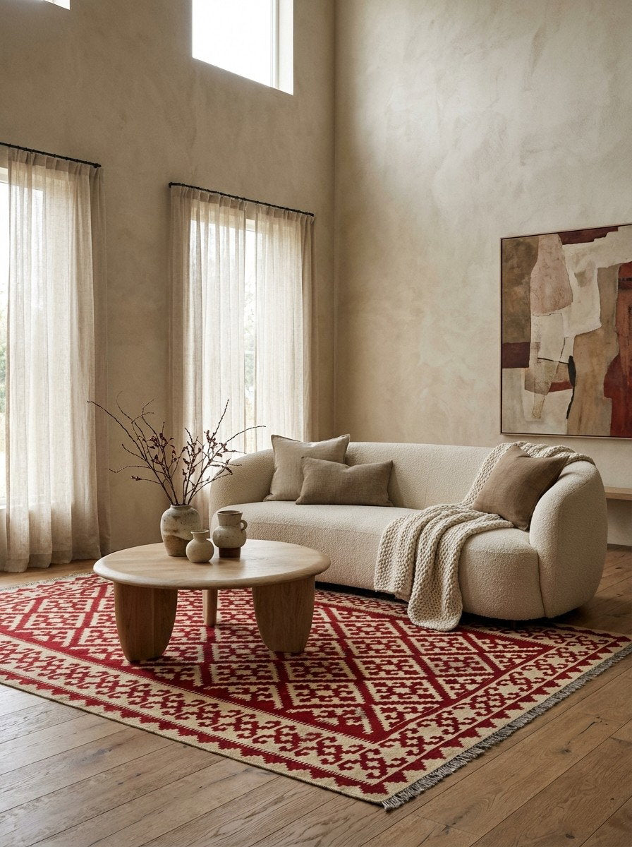 Kelim Gashgai — Handgefertigt, 253x185 cm, Beige, 100% Virgin Wool | Detail view