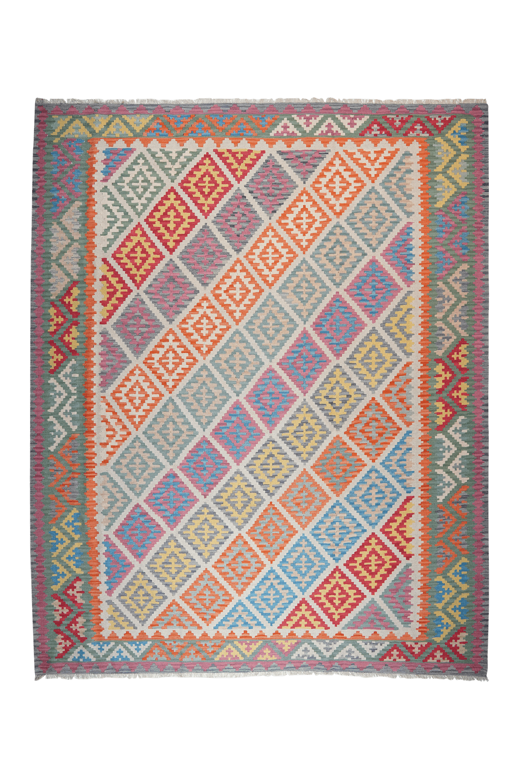 Kelim Gashgai — Handmade, 308x383 cm, Beige, 100% Virgin Wool | Main view