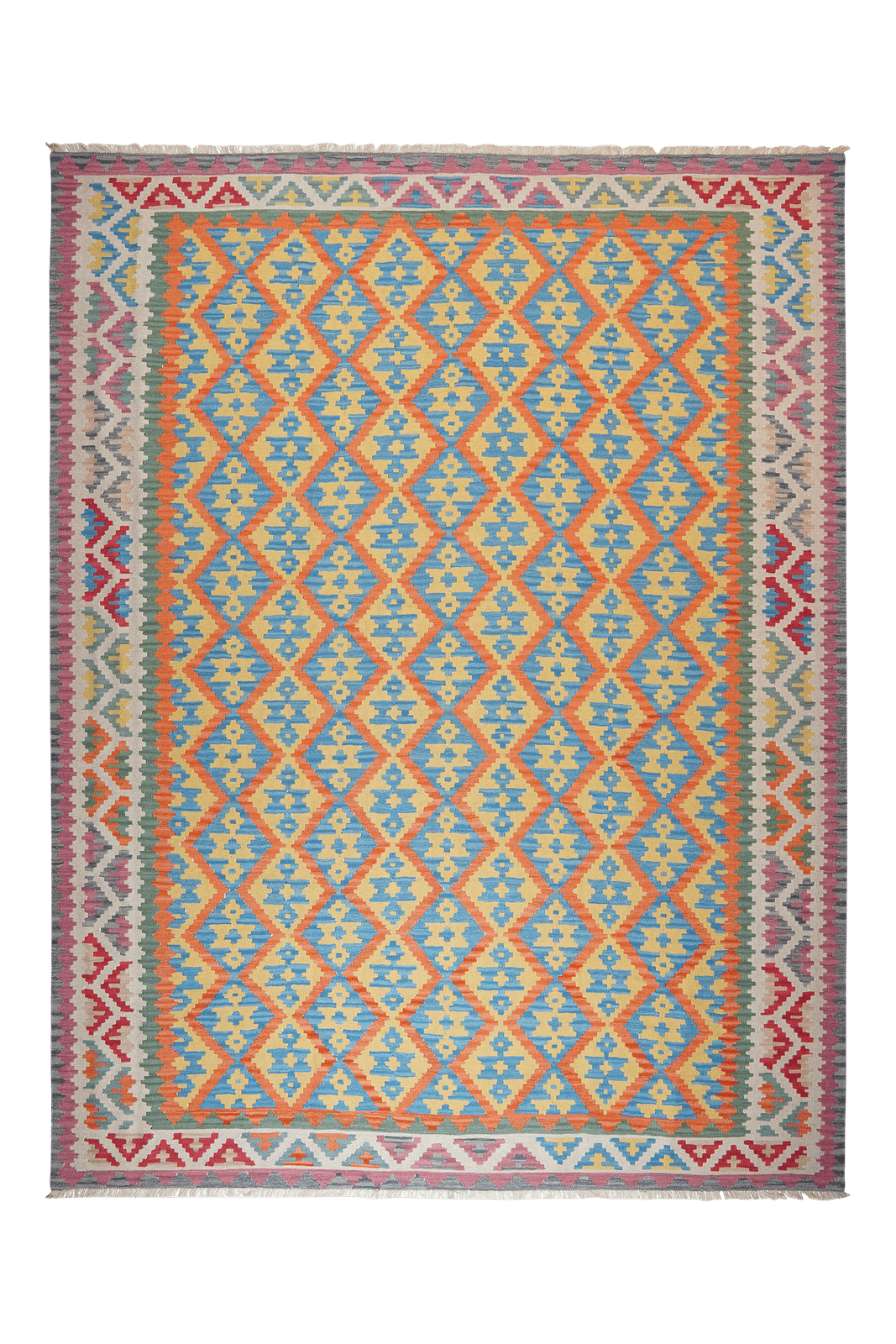 Kelim Gashgai — Handmade, 300x385 cm, Orange, 100% Virgin Wool | Main view