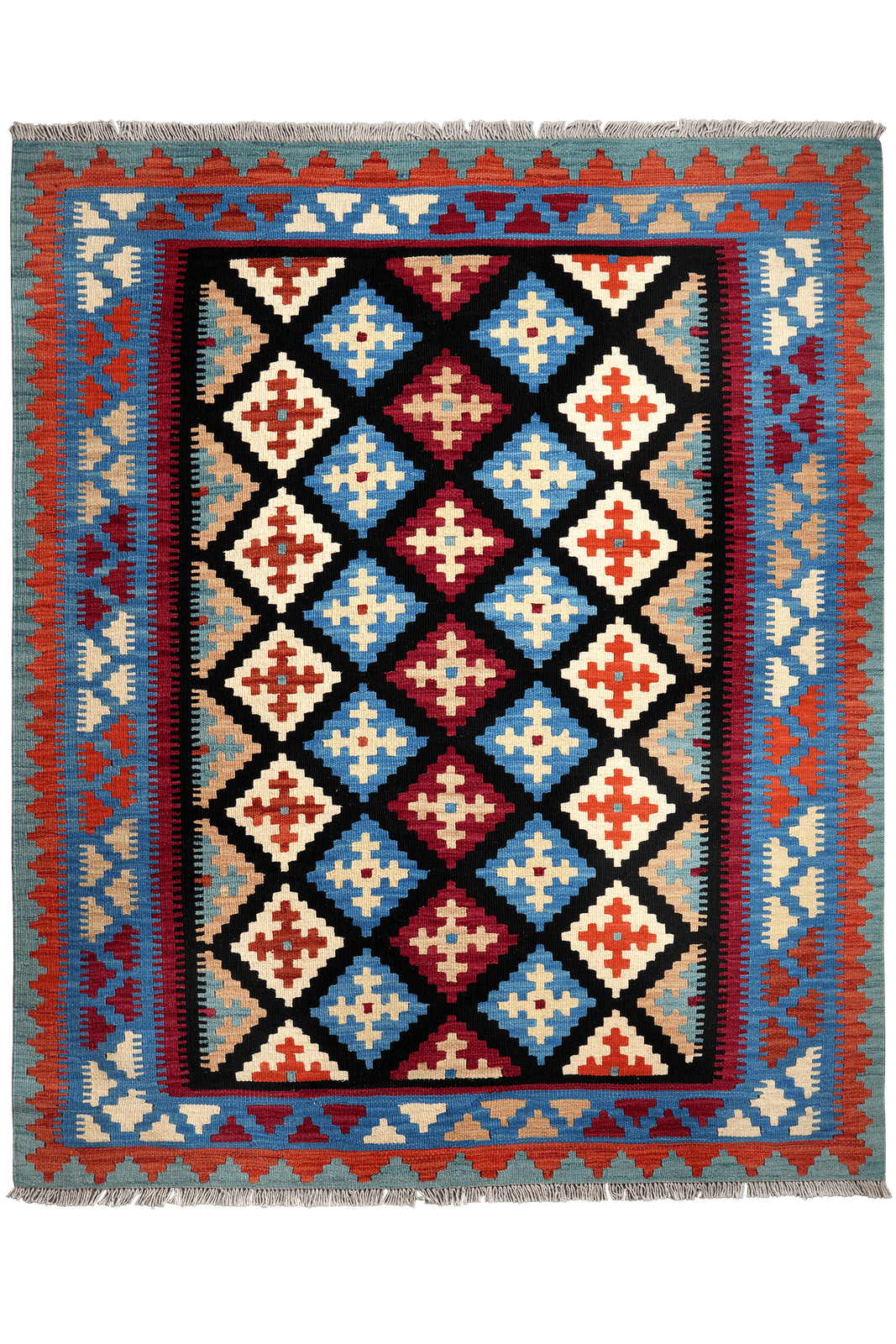 Kelim Gashgai — Handmade, 159x193 cm, Black, 100% Virgin Wool | Main view