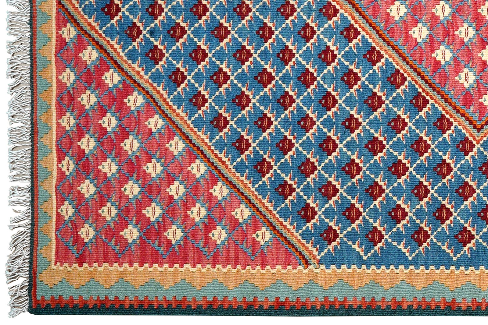 Kelim Senneh — Handmade, 105x150 cm, Blue, 100% Virgin Wool | View 3