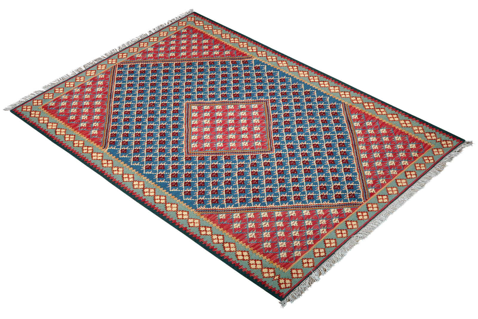 Kelim Senneh — Handmade, 109x149 cm, Blue, 100% Virgin Wool | View 4