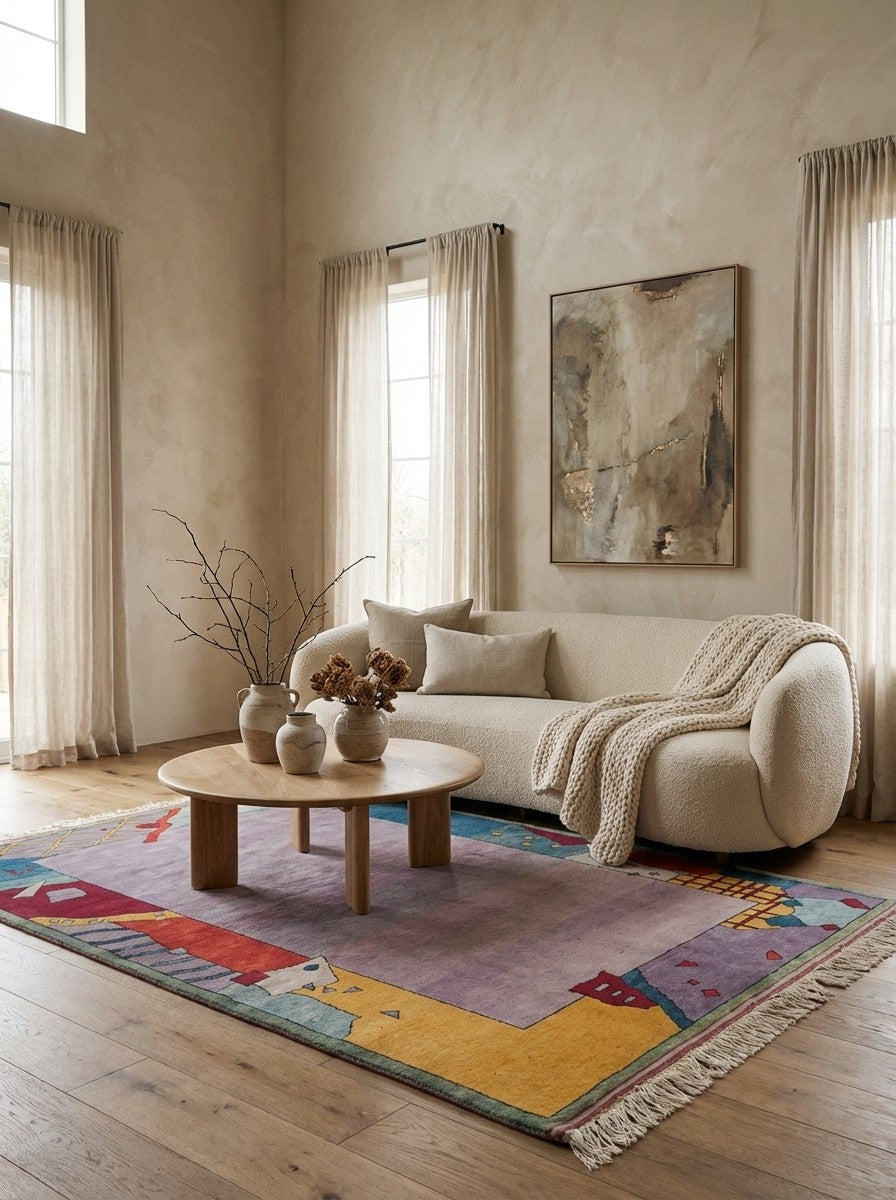 Konya — Hand-knotted, 185x232 cm, Violett, 100% Virgin Wool | Detail view
